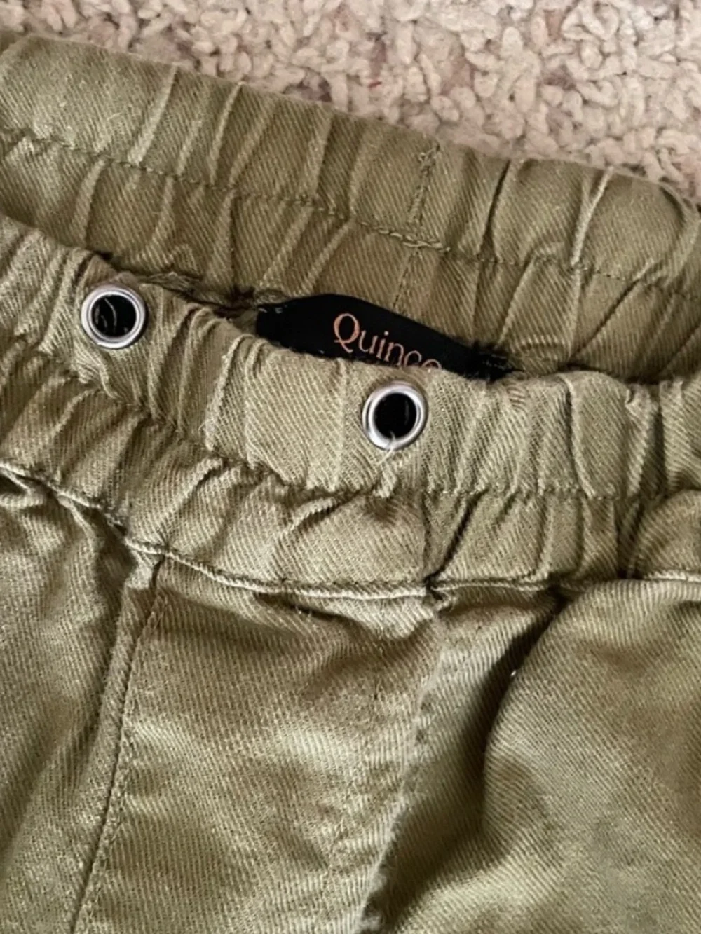 Quince Organic Cotton Linen Twill Straight Leg Pant Army Green Crop Medium